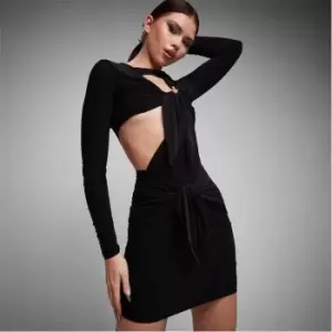 Missguided Knot Cut Out Asymmetric Slinky Mini Dress - Black