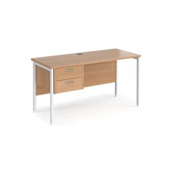 Image of Office Desk Rectangular Desk 1400mm With Pedestal Beech Top With White Frame 600mm Depth Maestro 25 MH614P2WHB