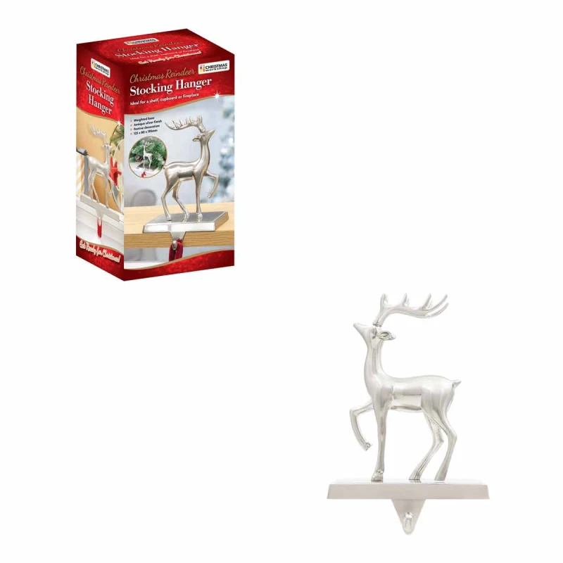 Image of Christmas Workshop Reindeer Stocking Hanging Hook - Silver