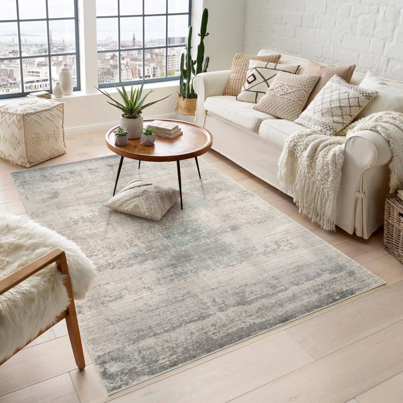 Image of Maia Washable Low Pile Non Slip Mist Abstract Area Rug - Grey, 200 X 300 Cm (Rectangular)