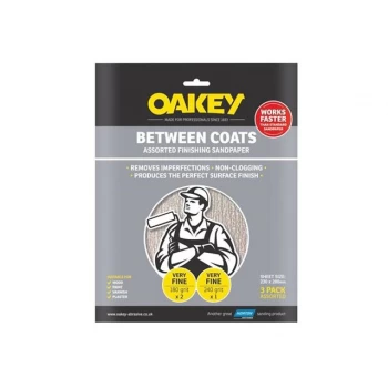 image of Oakey Between Coats Silicon Sandpaper Fine Pack of 3