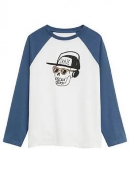 Image of Mango Boys Skull Print Long Sleeve Tshirt - White, Size 13-14 Years