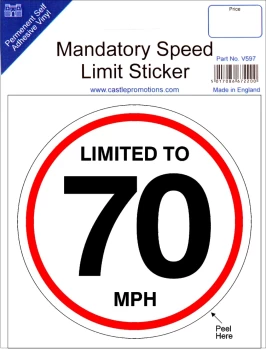 image of Speed Limit Sticker - 70mph- CASTLE PROMOTIONS- V599