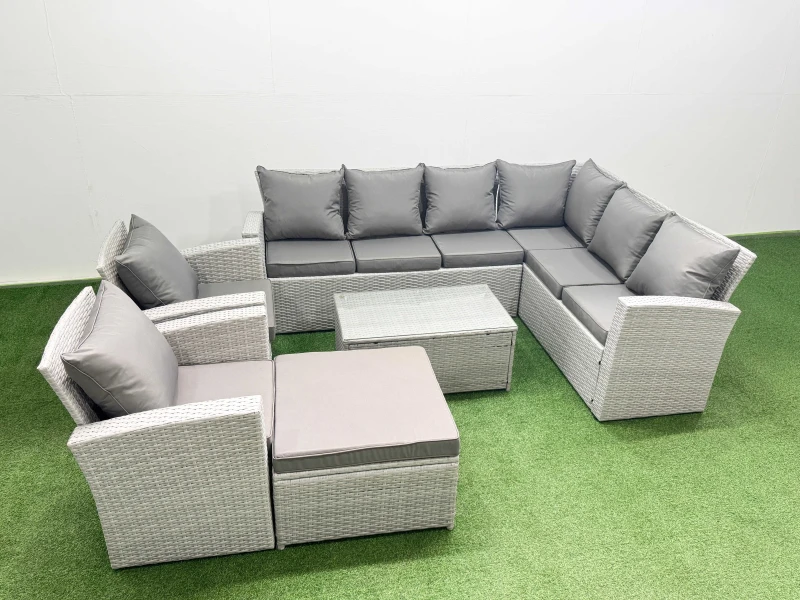 Image of Fimous Garden Outdoor Rattan Furniture Sets 9 Seater Rattan Garden Sofa Set in Light Grey Light Grey Unisex