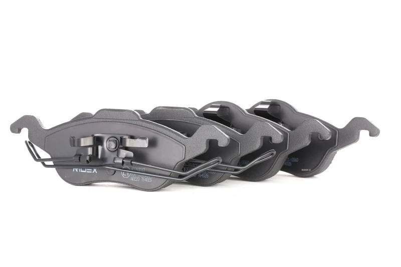 Image of RIDEX 402B0017 Brake pad set Front Axle, not prepared for wear warning indicator, with spring, with anti-squeak plate Brake Pad Set,disc brake (402)
