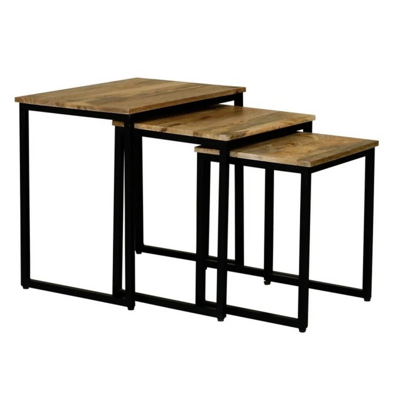 Image of Jaipur Furniture Ltd Ravi Iron Base Solid Wood Stool (Set of 3) - Mango Wood/Iron - L40 x W54 x H54cm - Light Finish in Brown Brown Unisex