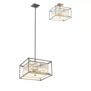 Image of Argyle Fixed Ceiling Pendant, Semi Ceiling Lamp, 4 Light E14, Pewter, Clear, Grain Glass