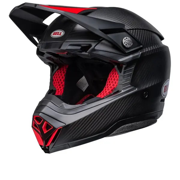 Image of Bell Moto-10 Spherical Solid Satin Gloss Black Red Offroad Helmet Size M