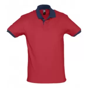 image of SOLS Prince Unisex Contrast Pique Short Sleeve Cotton Polo Shirt (S) (Red/French Navy)