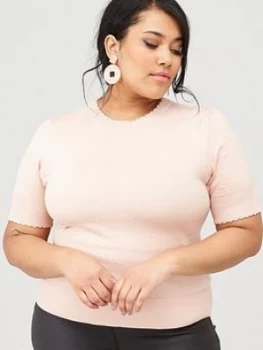 Image of Oasis Curve Pippa Pointelle Mini Scallop Jumper - Pale Pink, Size Xxl, Women