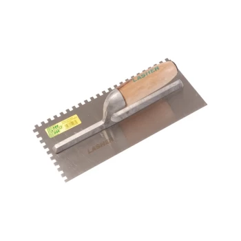 image of Tilers Trowel With A Notched Wood Handle - 6 X 6 X 6