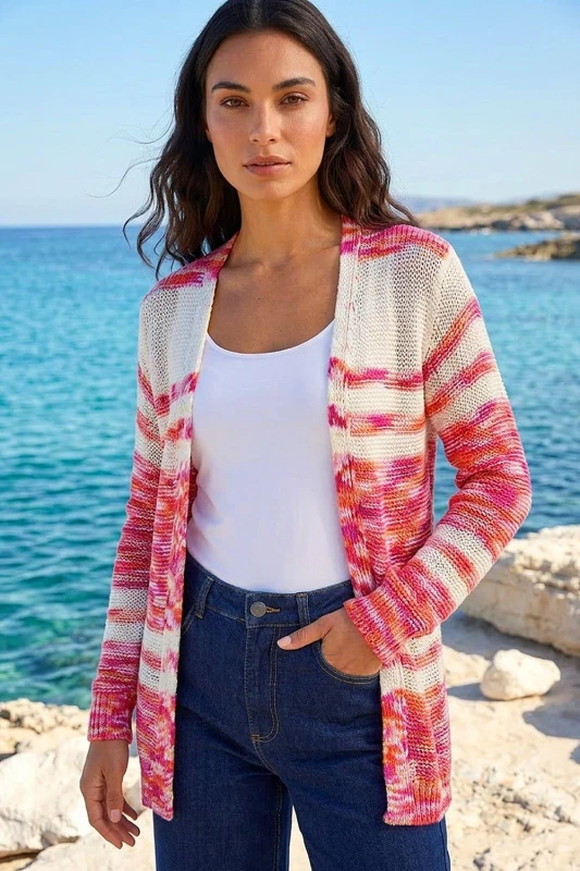 Image of Roman Womens Colour Block Spacedy Knit Cardigan in Cerise Size: 16 Cerise Female 16