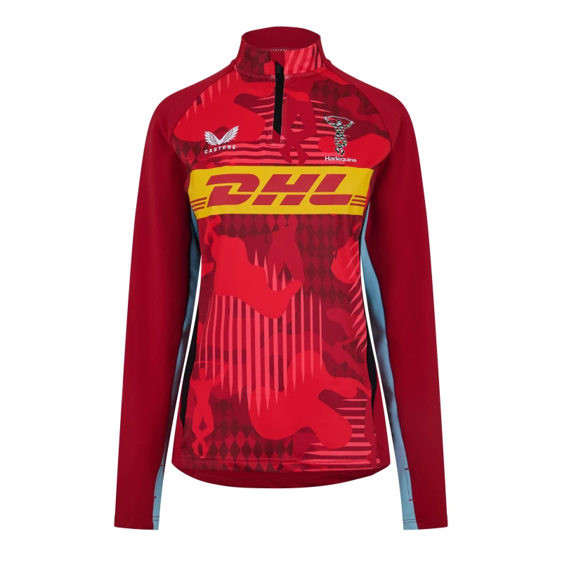 Image of Castore Harlequins 1/4 Zip Midlayer 2024 2025 Womens Red/Caviar female 12 (M)