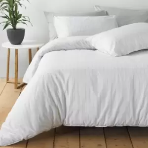 Image of The Linen Yard Linear White Stripe 100% Cotton Duvet Cover and Pillowcase Set White