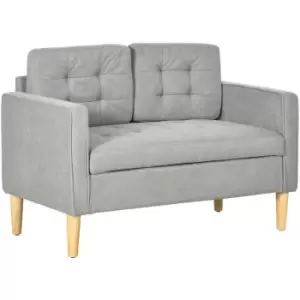 image of HOMCOM 2 Seater Storage Sofa Compact Cotton Loveseat Wood Legs Back Buttons Grey - Light Grey