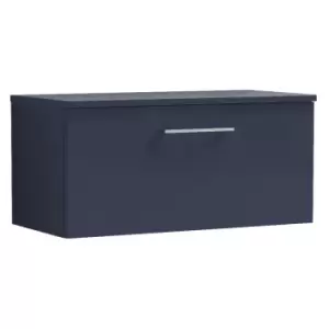 image of Nuie Arno Matt Electric Blue 800mm Wall Hung Single Drawer Vanity Unit with Worktop - ARN1725W - Electric Blue