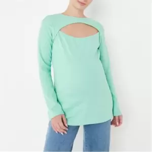 image of Missguided Maternity Cut Out Ribbed Ls Top - Green