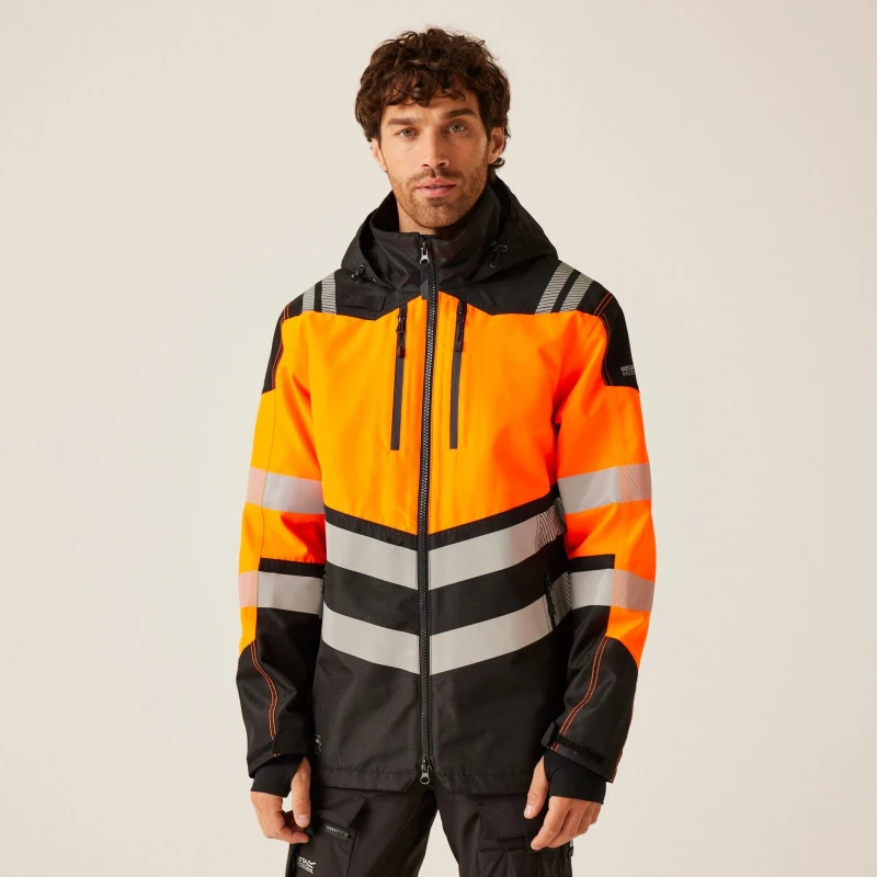 Image of Regatta Regatta Men Hi-Vis X-PRO Waterproof Shell Jacket in Orange Size: 2X-large Orange XXL Male 5063019886664