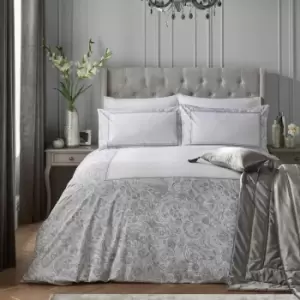 image of Laurence Llewelyn Bowen Suzani Panel Print 100% Cotton Sateen 200 Thread Count Duvet Cover Set, Grey, Super King