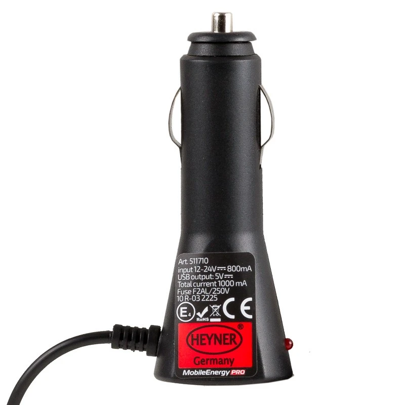 Image of HEYNER 511710 Car mobile phone charger black, Lightning, Number of inlets/outlets: 1 USB ABS (Acrylonitrile-Butadiene-Styrene Copolymerisate) Car mobi