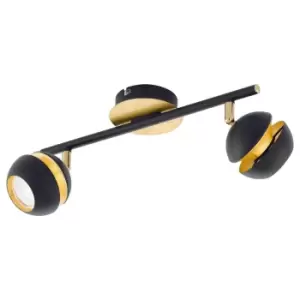 Image of Flush 2 Spot Ceiling Light Colour Black Gold Shade & Back Plate Bulb GU10 2x3.3W