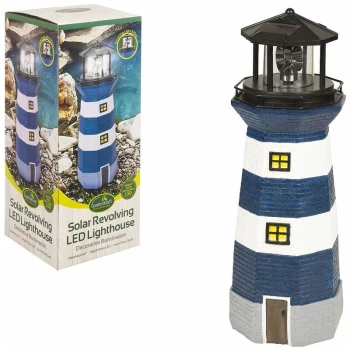 image of 11280 Solar Revolving LED Lighthouse/Blue and White / 40cm High/Auto-On At Dusk/Unique Garden Decoration - Gardenkraft