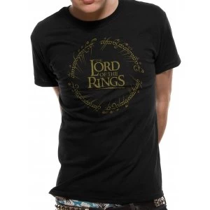 Image of Lord Of The Rings - Gold Metallic Logo Mens X-Large T-Shirt - Black