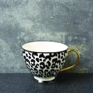 image of Animal Luxe Footed Mug Leopard Print Black with Gold Handle