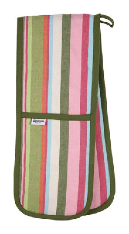 Image of Dexam Multi Striped Cotton Double Oven Gloves - Green