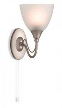 Image of 1 Light Switched Single Wall Light Satin Steel, Opal Glass Shade, E14