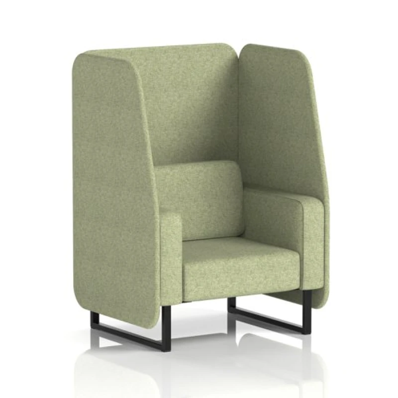 Image of Brixworth 1 Seater Open Office Booth with Black Legs in Rivet Fabric - Burnish Panels and Sofa