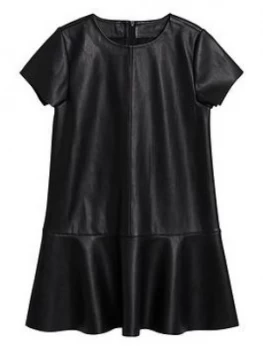 Image of Mango Girls Pu Short Sleeve Dress - Black, Size 9 Years, Women
