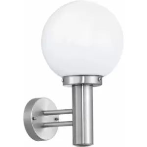 image of Loops - IP44 Outdoor Wall Light Stainless Steel Orb Shade 1x 60W E27 Bulb Porch Lamp