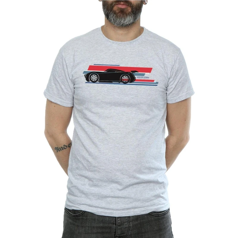 Image of Disney Men Cars Jackson Storm Stripes T-Shirt in Grey Size: Small Grey S Male 5057245943376