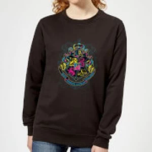 Image of Harry Potter Hogwarts Neon Crest Womens Sweatshirt - Black