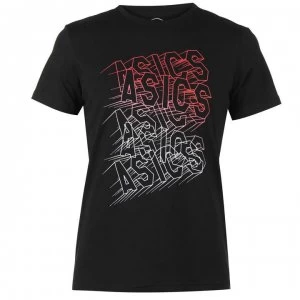 image of Asics Wall T Shirt Mens - Black/Wht/Red