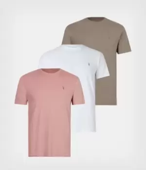 image of AllSaints Mens Brace Crew 3 Pack T-Shirts, Pink/opt Wht/flint, Size: M