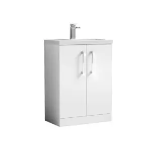 Nuie Arno Compact 600mm Floor Standing 2-door Vanity & Polymarble Basin - Gloss White