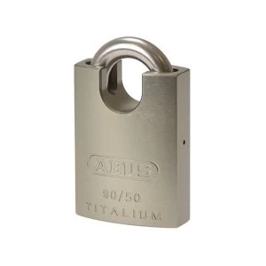 image of ABUS Mechanical 90RK/50 TITALIUM Padlock Closed Shackle Carded