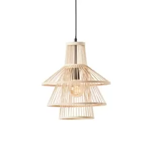 image of Minato Single Pendant Ceiling Lamp, Natural Bamboo, Matt Black