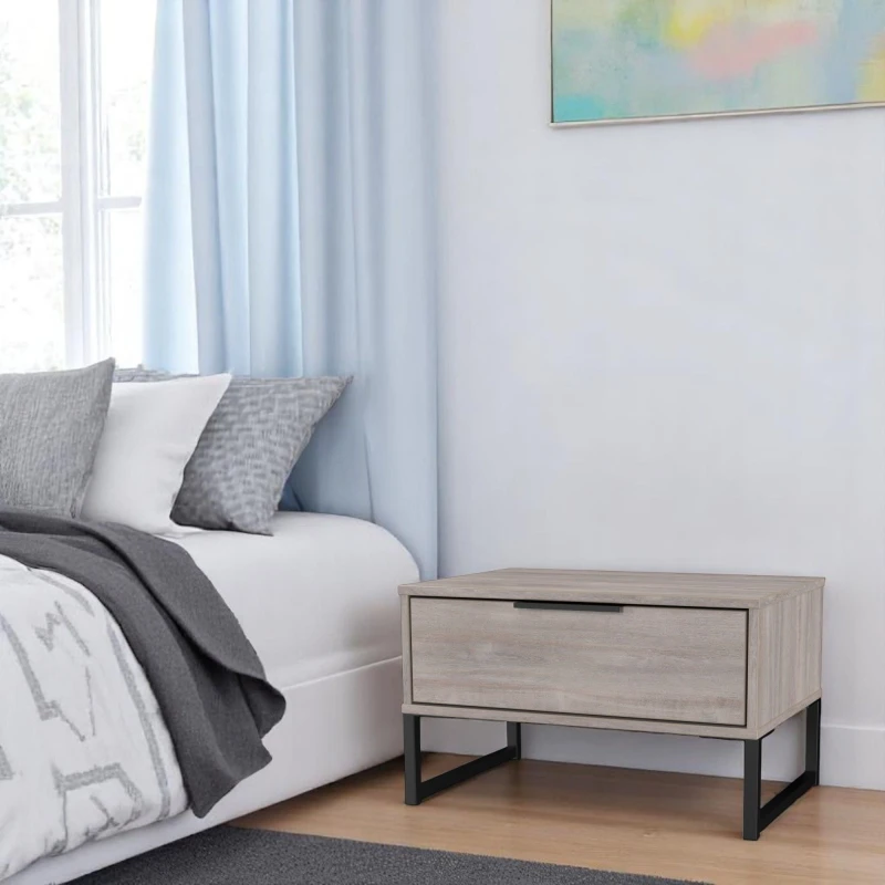 Image of Ready Assembled 2 U Fuji 1 Drawer Wide Side Table (Ready Assembled) in Light Grey Light Grey Unisex