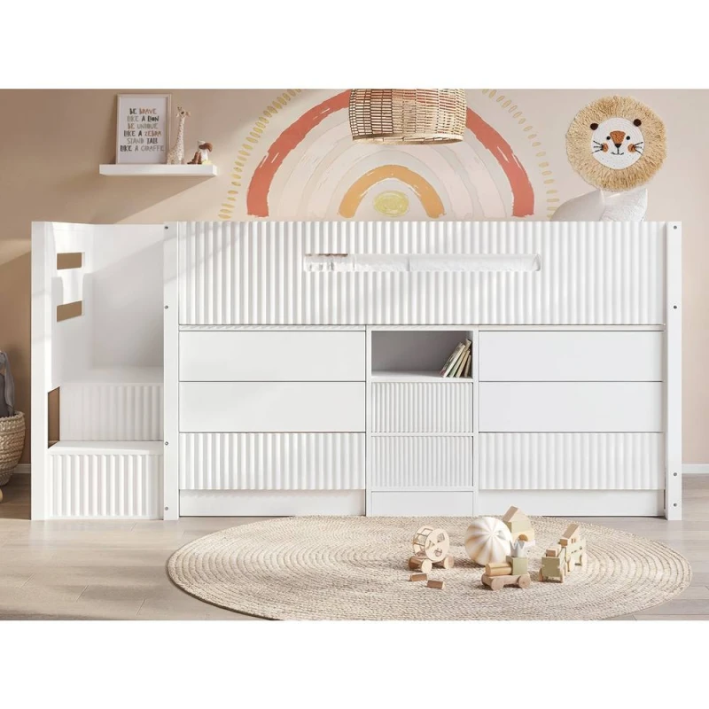 Image of Flair Luca Ribbed Mid Sleeper Storage Bed in White Size: Single White Unisex Single