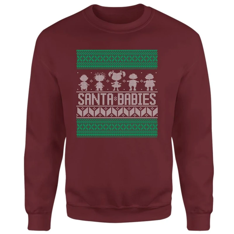 Image of Rugrats Santa Babies Christmas Jumper - Burgundy - S