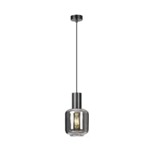 Image of Ingvar Black Slim Pendant Ceiling Light with Graphite Glass Shades, 1x E14