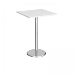 image of Pisa square poseur table with round chrome base 800mm - white