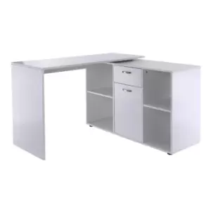 image of Zennor Large L-Shaped Rotating Computer Desk with Storage - White