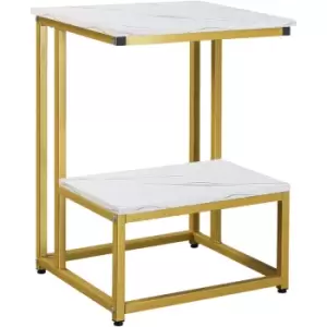 Image of HOMCOM Doule Layer End Table Modern Coffee Table w/ Steel Frame, White