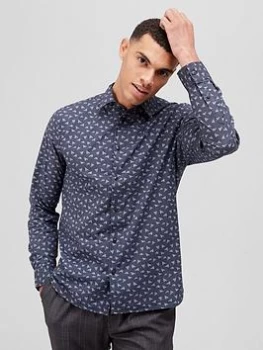 Image of Ted Baker Printed Long Sleeve Shirt - Navy, Size 2, Men