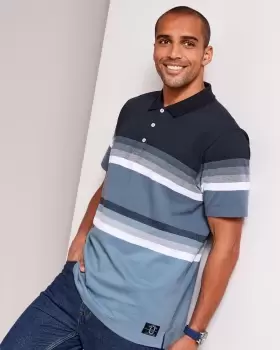 Image of Cotton Traders Mens Short Sleeve Graduated Stripe Polo Shirt in Blue