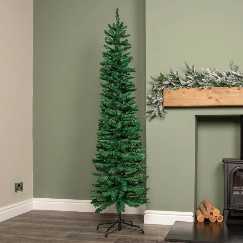 Image of 6ft (1.8m) Green Artificial Pencil Christmas Tree With Green Metal Stand and 321 Tips